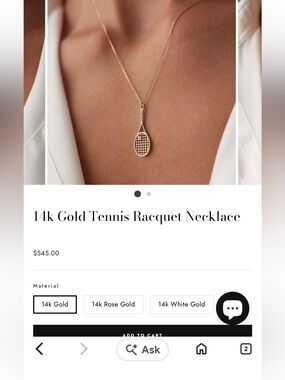 14k Gold Tennis Racquet Necklace - Gold